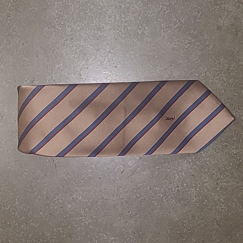 YSL MONOGRAM LOGO SATIN STRIPED NECK TIE